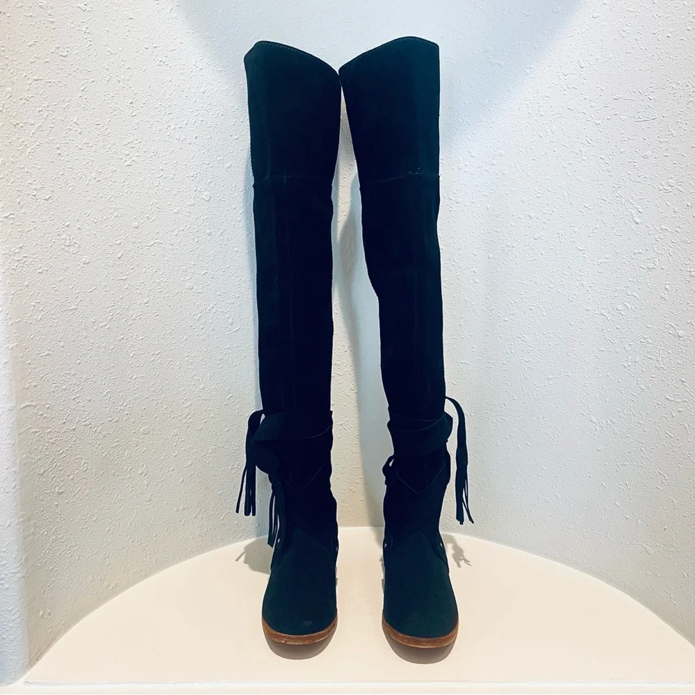 See By Chloe Dasha Suede Black Over the Knee Block Heel Boots Size 5 NEW